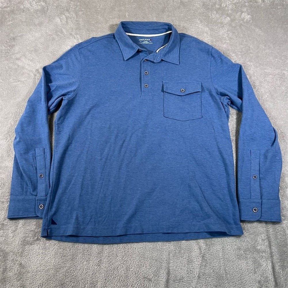 Untuckit Long Sleeve Polo Shirt Mens‎ Large Blue Front Flap Pocket Preppy Casual